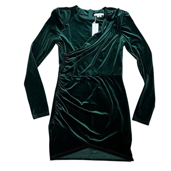 Baltic Born Short Mini Velvet Ava Pencil Dress Long Sleeve Dark Green Size Large - Picture 1 of 8